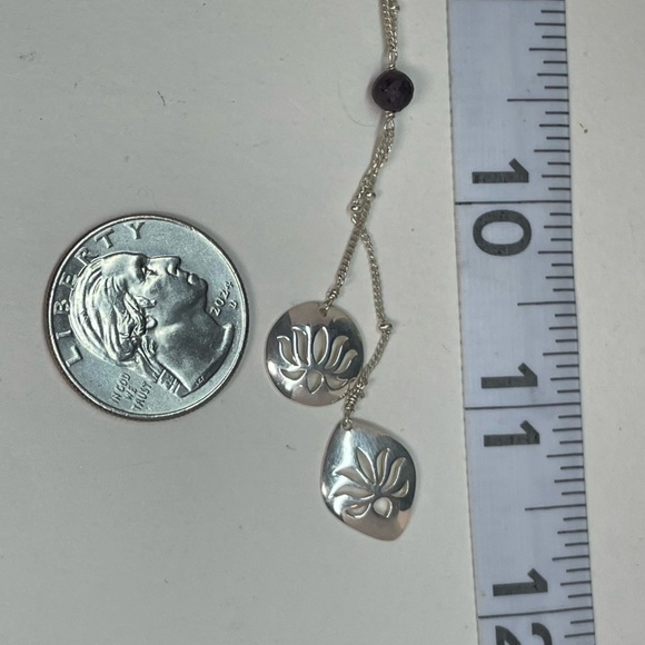 Satya Signed Silver Open Work Lotus Double Pendant Lariat Necklace - Picture 8 of 9